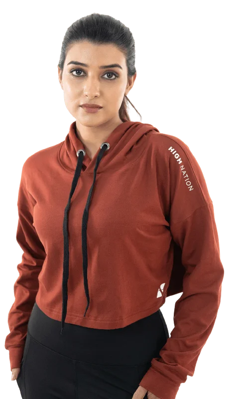 Woody Brown Cozy Cropped Hoodie Hoodie with Neon Bright Vibrant