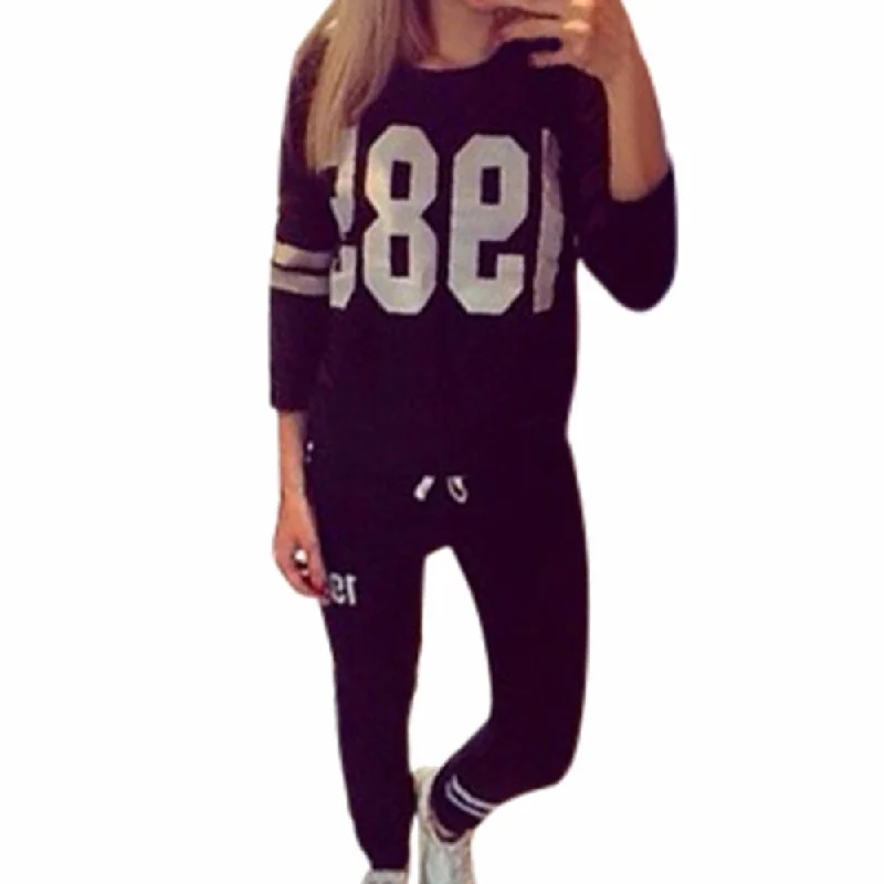 Woman Tracksuit Long Sleeve Hoodies Sweatshirt Sporting Pants Trousers Set Trousers Capri Summer