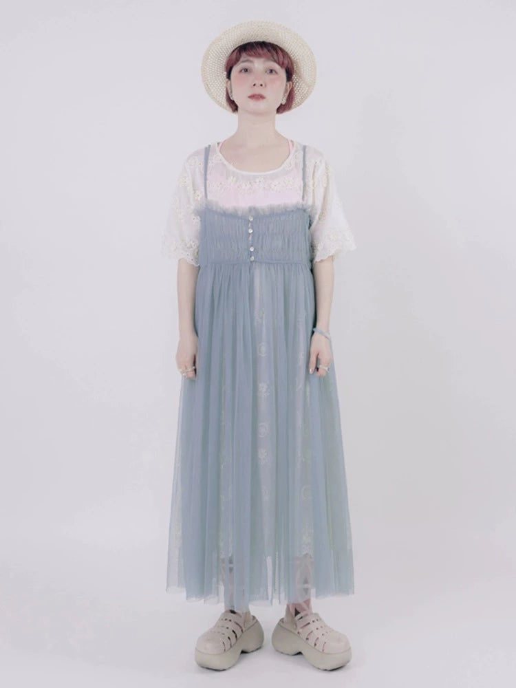 Vintage style suspender mesh skirt【s0000006891】 chiffon skirt airy