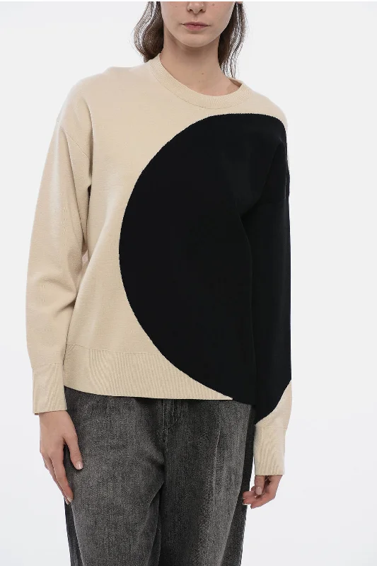 Tory Burch Crewneck Sweater with Color-Block Desing M Standard size Hooded Sweater Collared Sweater Shawl Collar Tory Burch Crewneck Sweater with Color-Block Desing M Standard size Hooded Sweater Collared Sweater Shawl Collar