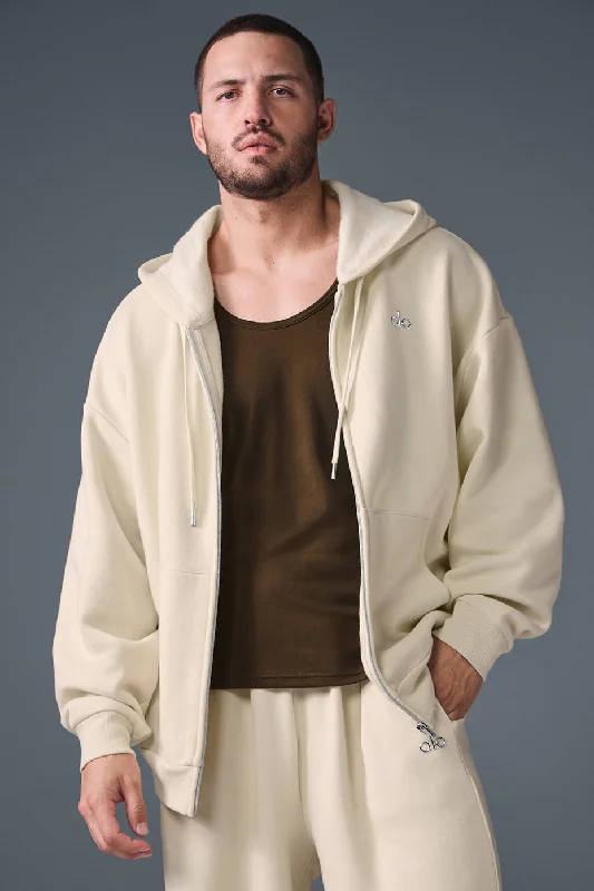 Accolade Full Zip Hoodie - Oat Milk Hoodie with Cuffed Sleeves Snug Secure