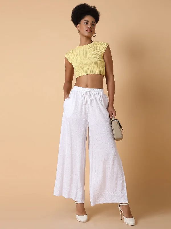 Women White Solid Loose Fit Trouser-MRF-186-White Trousers practical easy-care