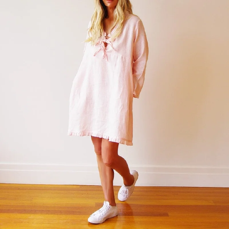 Who's Charlie Mitsi Linen Dress Pale Pink
