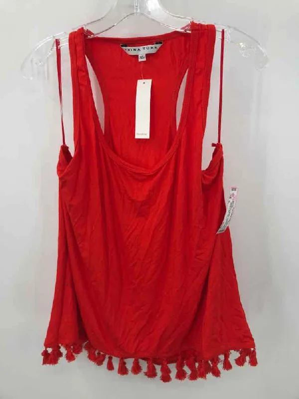 Pre-Owned Trina Turk Orange Size XL Tank Top v-neck tank top