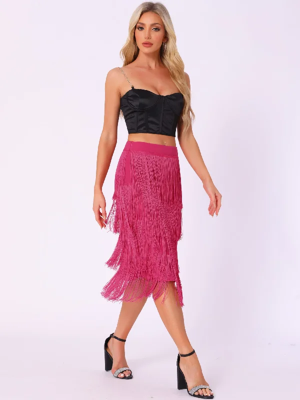 Tiered Tassel Fringe Party Club Midi Skirt boho skirt vibe