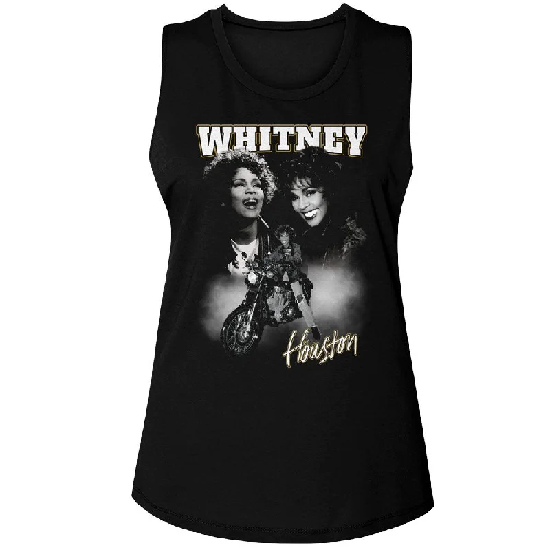 Women Exclusive WHITNEY HOUSTON TANK, Motorcycle Collage vibrant tank top