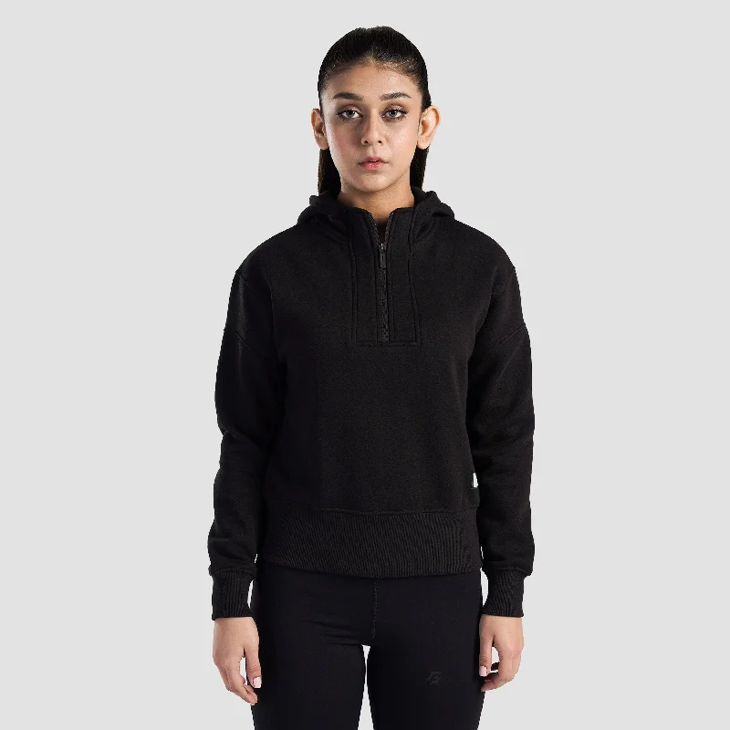 Arcadia Half Zip Hoodie (Black) Hoodie with Batwing Sleeves Loose Dramatic