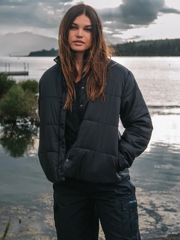 Not Enuff Puff Jacket - Black Boat Neck Shawl Collar Notched Collar
