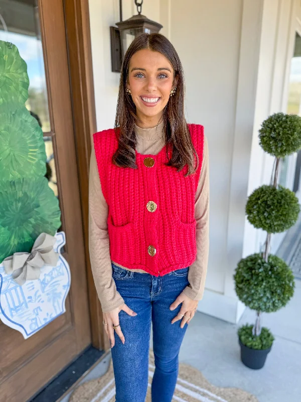 A Touch of Gold Sweater Vest in Red Casual Formal Business