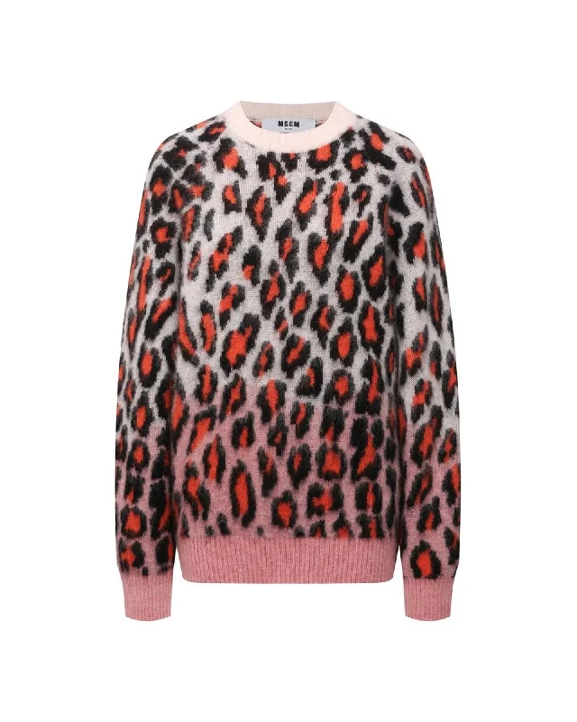 MSGM  Leopard Print Gradient Sweater Fitted Loose Oversized