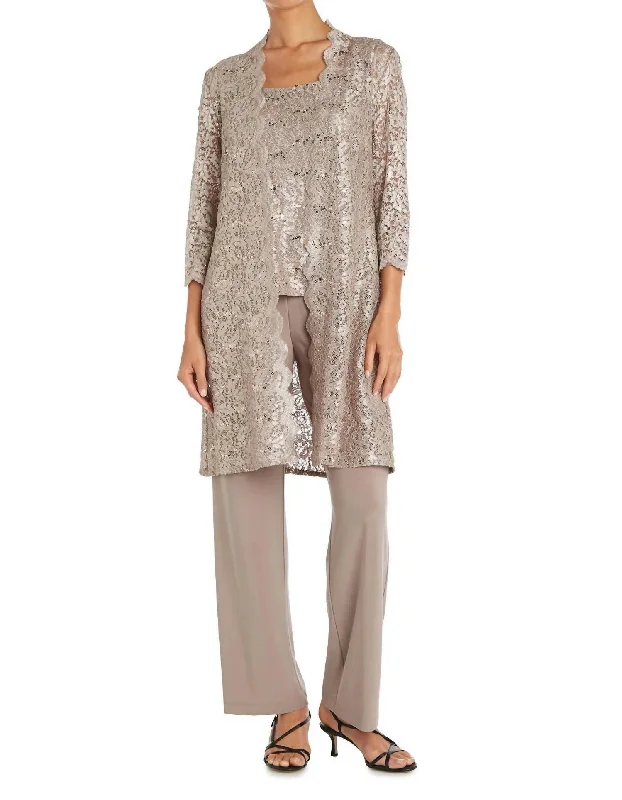 Metallic Lace Tank Jacket Set Pant In Champagne Front Pockets Side Pockets Patch Pockets Metallic Lace Tank Jacket Set Pant In Champagne Front Pockets Side Pockets Patch Pockets