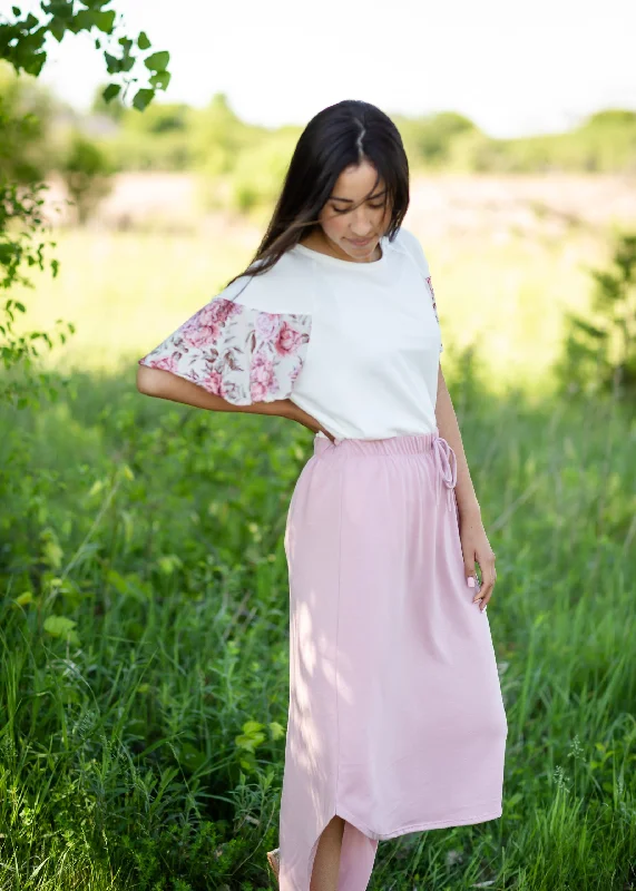 Blush Hi-Lo Knit Midi Skirt - FINAL SALE spandex blend skirt