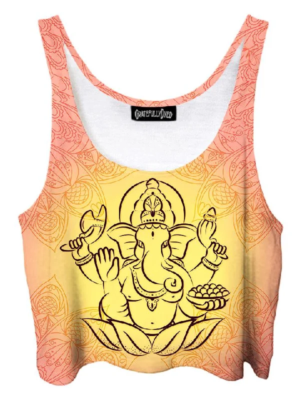 Ganesha Elephant Lotus Crop Top Seamless Knitted Crochet