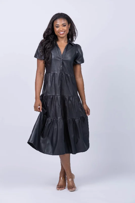 Brochu Walker Havana Leather Dress in  Black Onyx