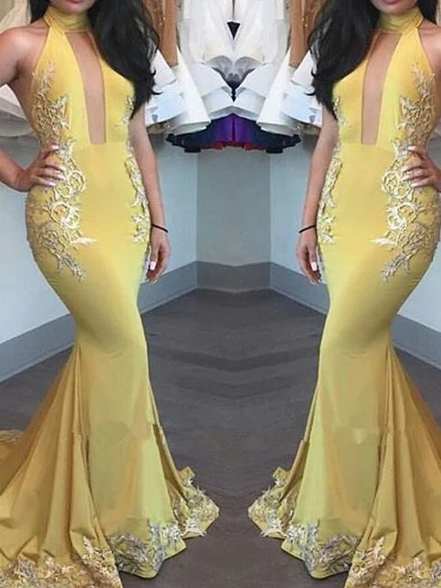 Sexy Trumpet/Mermaid High Neck Floor-length Chiffon Customized Prom Dress Evening Dress   cg12571