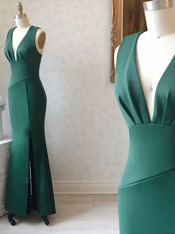 Mermaid V Neck Green Satin Long Prom Dresses, Green Mermaid Long Formal Evening Dresses cg12301 Mermaid V Neck Green Satin Long Prom Dresses, Green Mermaid Long Formal Evening Dresses cg12301