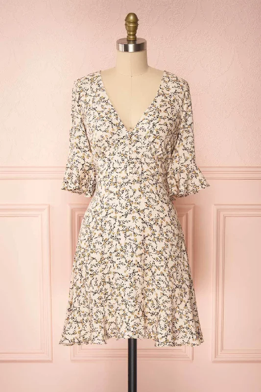 Alwena | Beige Floral Dress