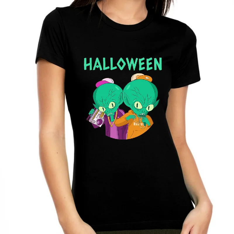 Alien Rapper Halloween Clothes for Women Alien Shirt Halloween Shirts for Women Halloween Tops for Women Houndstooth Herringbone Solid
