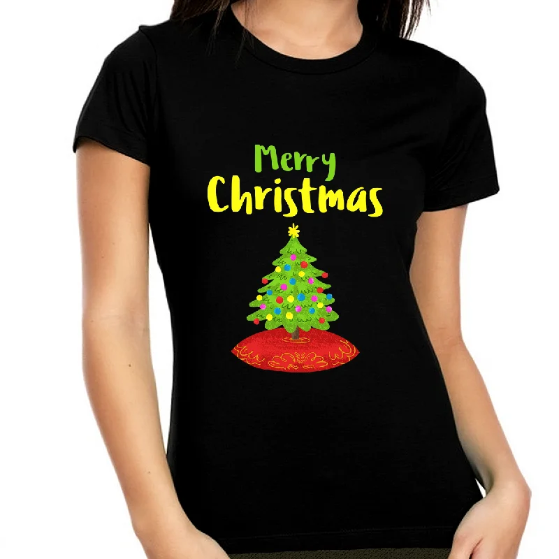 Christmas Tree Funny Christmas Shirts for Women Christmas Tshirt Christmas Gift Womens Christmas Shirt Anti-Shrink Durable Soft