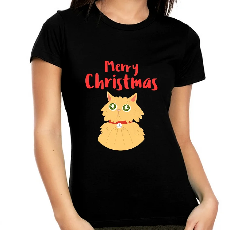 Cute Cat Funny Christmas Shirts for Women Christmas T Shirts for Women Christmas Shirt Christmas Gift Rayon Velvet Corduroy
