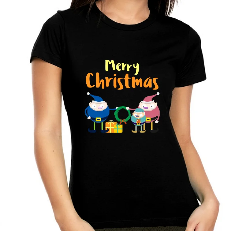 Cute Elfs Funny Christmas Shirts for Women Christmas Tshirts Womens Christmas Shirt Christmas Gift Elasticated Padded Insulated