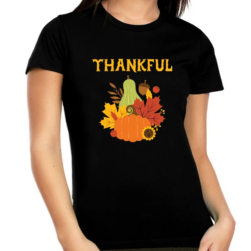 Cute Fall Shirts Thanksgiving Shirts for Women Fall Clothes for Women Plus Size Thankful Shirts for Women Solid Print Embellished