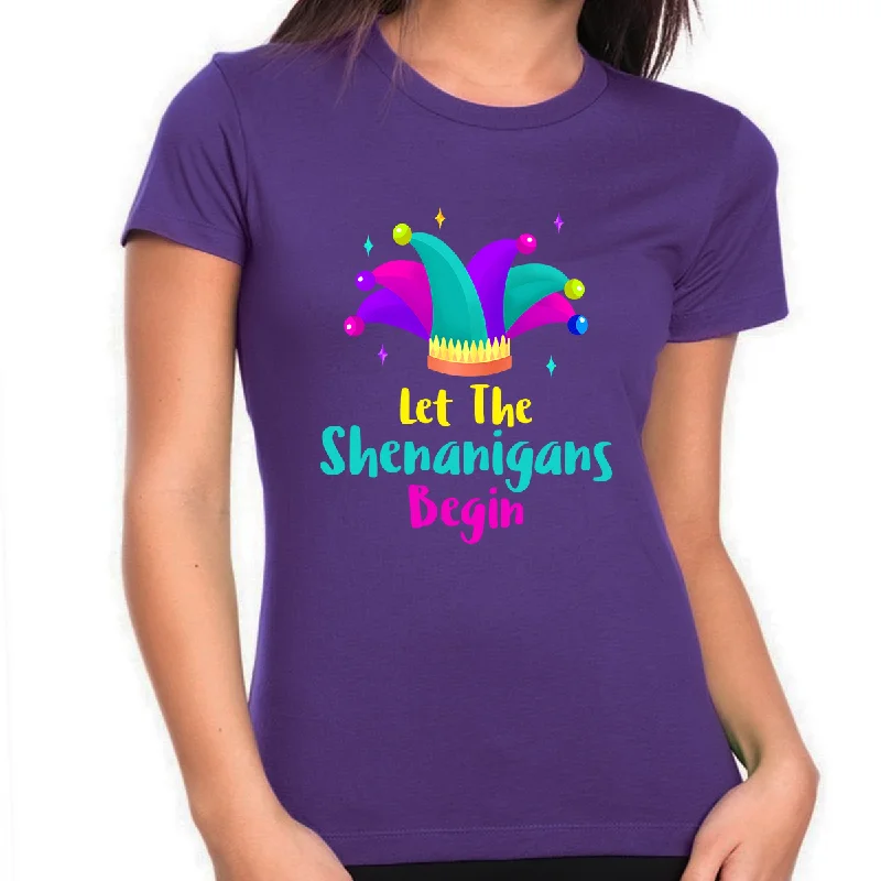 Cute Mardi Gras Shirts for Women Funny Let The Shenanigans Begin Mardi Gras Outfit for Women New Orleans Mesh Blend Leather Blend Suede Blend