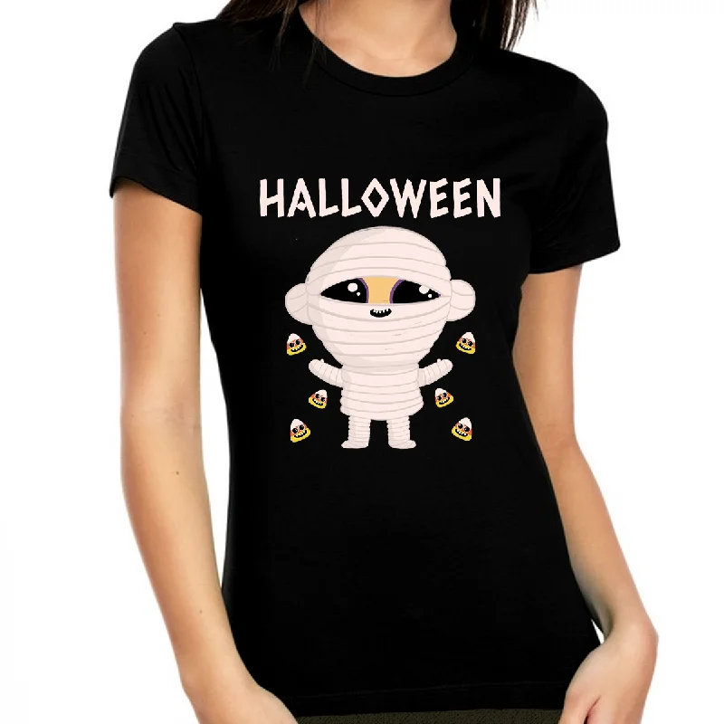Cute Mummy Halloween Shirt Women Cute Mummy Mommy Womens Halloween Shirts Halloween Clothes for Women Striped Floral Plaid