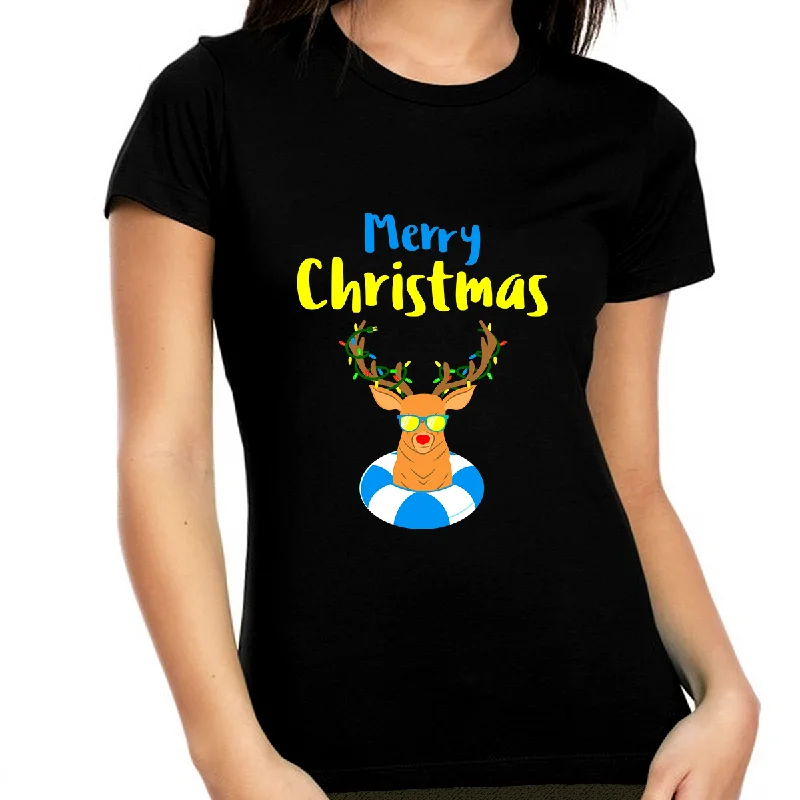 Cute Reindeer Funny Christmas TShirts for Women Christmas PJs Womens Christmas Shirt Funny Christmas Shirt Hooded Caped Shawl Collar