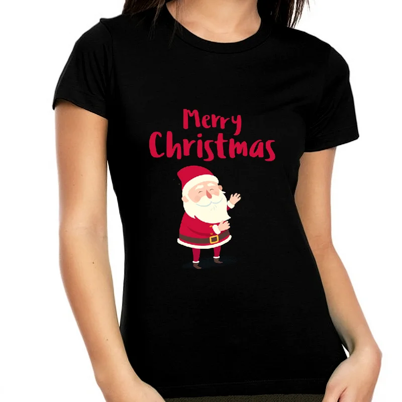 Cute Santa Womens Christmas T Shirts for Women Christmas Outfits Womens Christmas Shirt Christmas PJs Modern Contemporary Chic