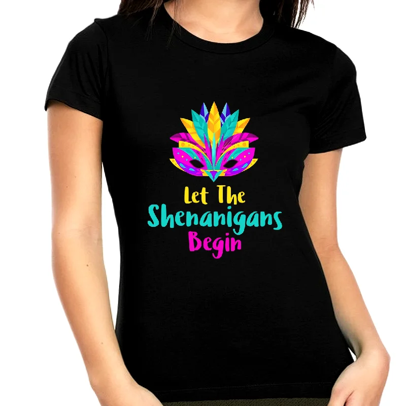 Cute Shenanigans Mardi Gras Shirts for Women Plus Size 1X 2X 3X 4X 5X Mardi Gras Outfit for Women Plus Size Denim Fabric Leather Fabric Suede Fabric