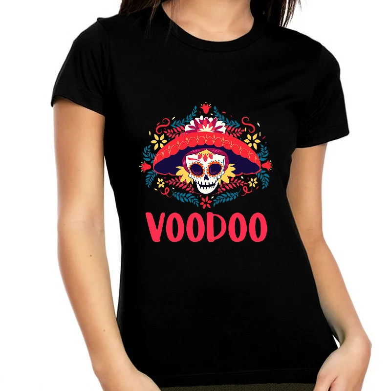 Day of The Dead Shirt Voodoo Mardi Gras Costume Mardi Gras Shirt New Orleans Mardi Gras Outfit for Women Notch Collar Peter Pan Collar Cowl Neck