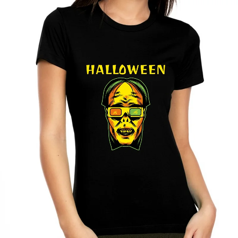 Funky Frankenstein Shirts Halloween Clothes for Women Vampire Tee Womens Halloween Shirts Halloween Tops for Women Ribbed T-Shirt High Neck Heavyweight