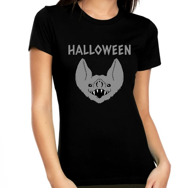 Funny Bat Halloween Shirt Women Bat Tees for Women Halloween Shirts for Women Halloween Gift for Her Welt Pockets Slit Pockets