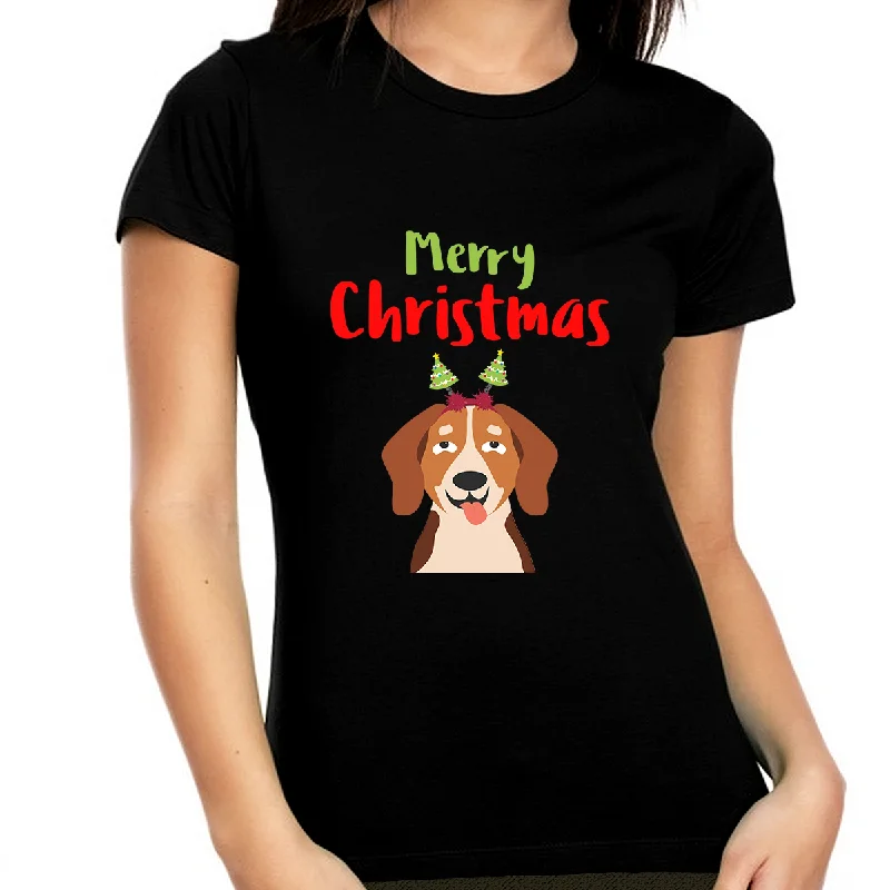 Funny Dog Christmas T Shirts for Women Christmas Shirts for Women Cute Christmas Dog Womens Christmas Shirt Chenille Blend Fleece Blend Nylon Blend