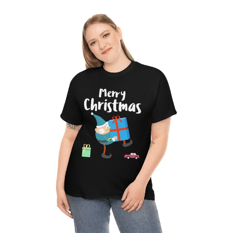 Funny Elf Womens Christmas PJs Funny Plus Size Christmas Shirts for Women Plus Size Christmas T Shirt Collared T-Shirt Boat Neck A-Line