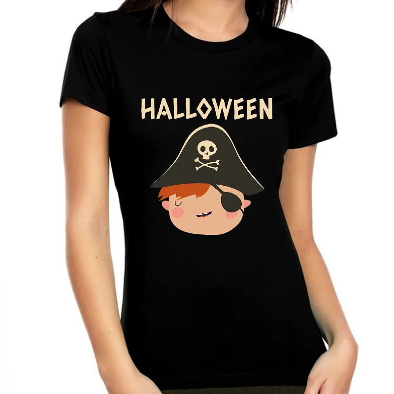 Funny Pirate Halloween Shirt Women Halloween Gifts Cute Halloween Shirts for Women Halloween Tops for Women Chenille Blend Fleece Blend Nylon Blend
