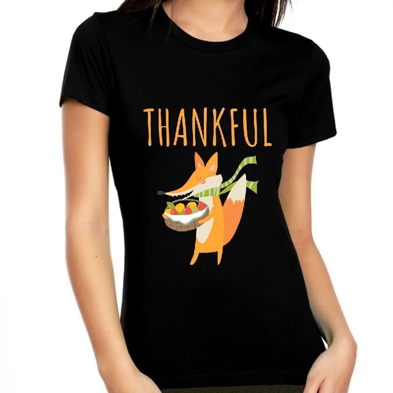 Funny Thanksgiving Shirts for Women Thanksgiving Gifts Fall Tshirts for Women Cute Fox Shirt Thankful Shirts Elegant Classic Vintage