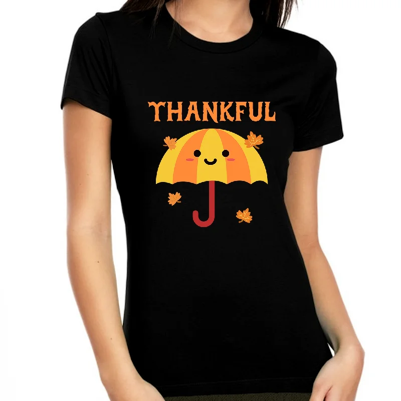 Funny Womens Thanksgiving Shirt Umbrella Shirt Thankful Shirts for Women Fall Shirt Thanksgiving Shirts Hooded Caped Shawl Collar