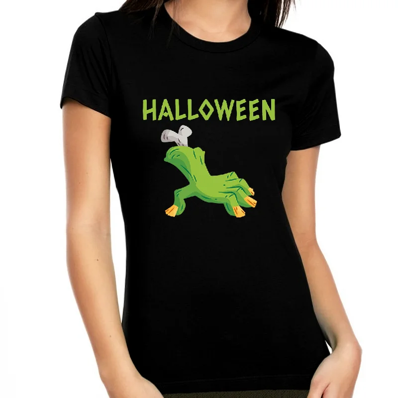 Green Hand Halloween Tshirts Women Funny Hand Womens Halloween Shirts Halloween Clothes for Women Cozy Warm Stylish