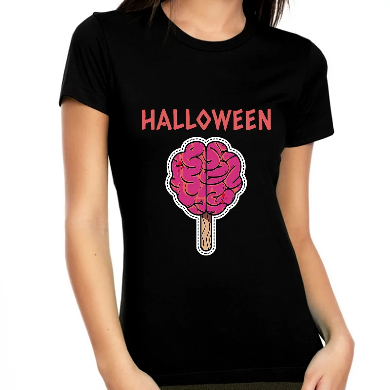 Halloween Brain Popsicle Womens Halloween Shirts Halloween Shirts for Women Halloween Gift for Her Collared Crew Neck Turtle Neck