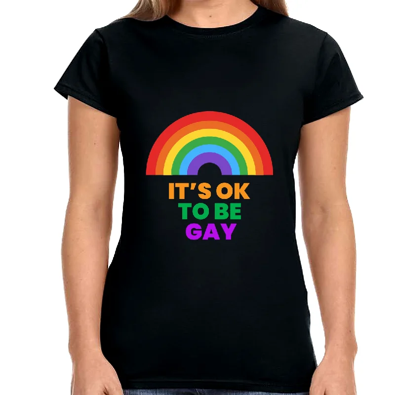 It's OK to Be Gay Equality LGBT Pride Rainbow Gay Lesbian Shirts for Women Mesh Fabric Canvas Fabric Denim Fabric