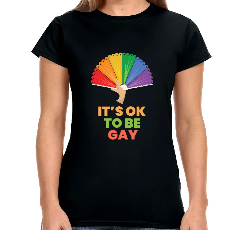 It's OK to Be Gay Genderqueer Pride Day Rainbow Lesbian Gay Womens Shirts Spandex Blend Rayon Blend Denim Blend
