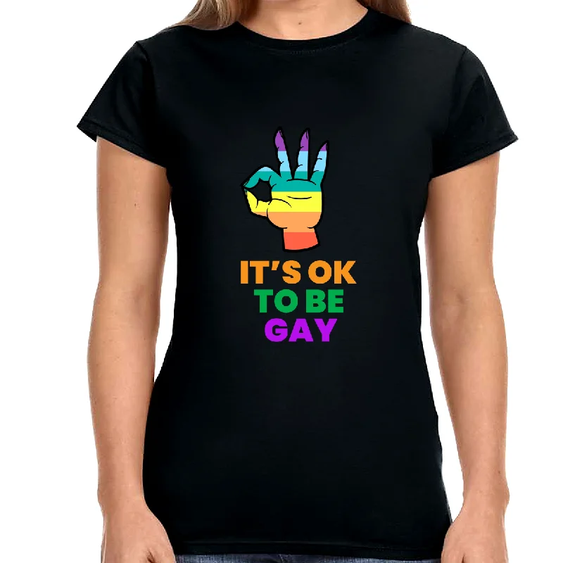 It's OK to Be Gay LGBT Queer Pride Day Rainbow Lesbian Gay Womens T Shirts Terry Blend Velvet Blend Canvas Blend
