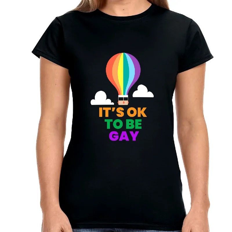 It's OK to Be Gay LGBTQ Be Gay Pride LGBT Ally Rainbow Flag Shirts for Women Mesh Blend Leather Blend Suede Blend