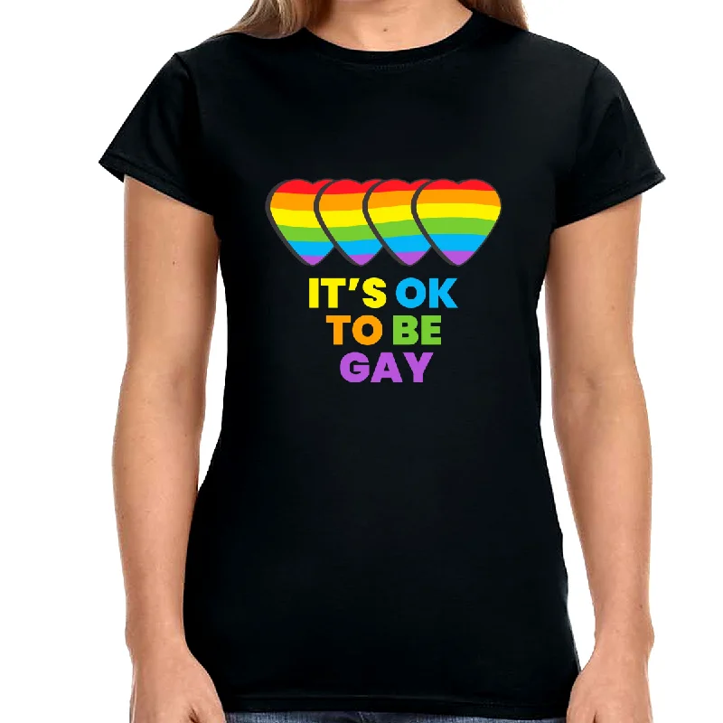 It's OK to Be Gay Pride Month LGBTQ Rainbow Lesbian Gay Womens T Shirts Satin Blend Silk Blend Wool Blend