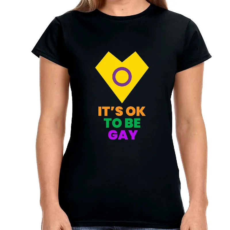 It's OK to Be Gay Pride Month Transgender Rainbow Lesbian Womens Shirts Sequined Glittery Shiny