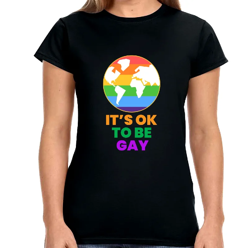 It's OK to Be Gay Pride Shirt Rainbow Flag Gay Lesbian Pride Womens T Shirts Silk Blend Satin Velvet