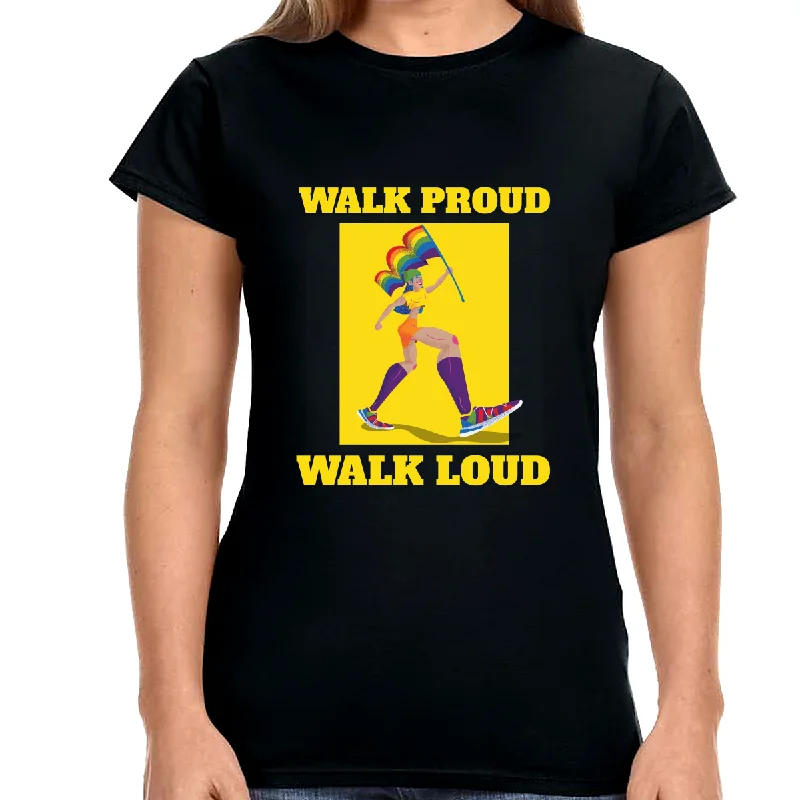 LGBTQ Parade Walk Proud Walk Loud Pride Day Parade Womens T Shirts Graphic T-Shirt Round Neck Polyester LGBTQ Parade Walk Proud Walk Loud Pride Day Parade Womens T Shirts Graphic T-Shirt Round Neck Polyester