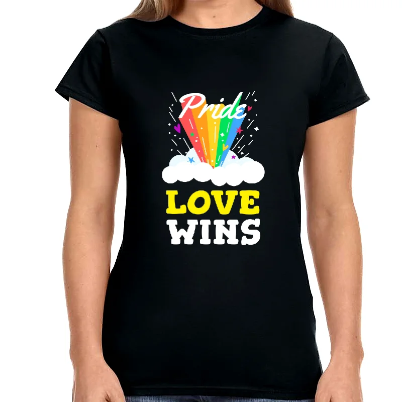 Love Wins LGBT Pride Rainbow Lesbian Gay Pride Gay Pride Shirts for Women Notch Collar Peter Pan Collar Cowl Neck